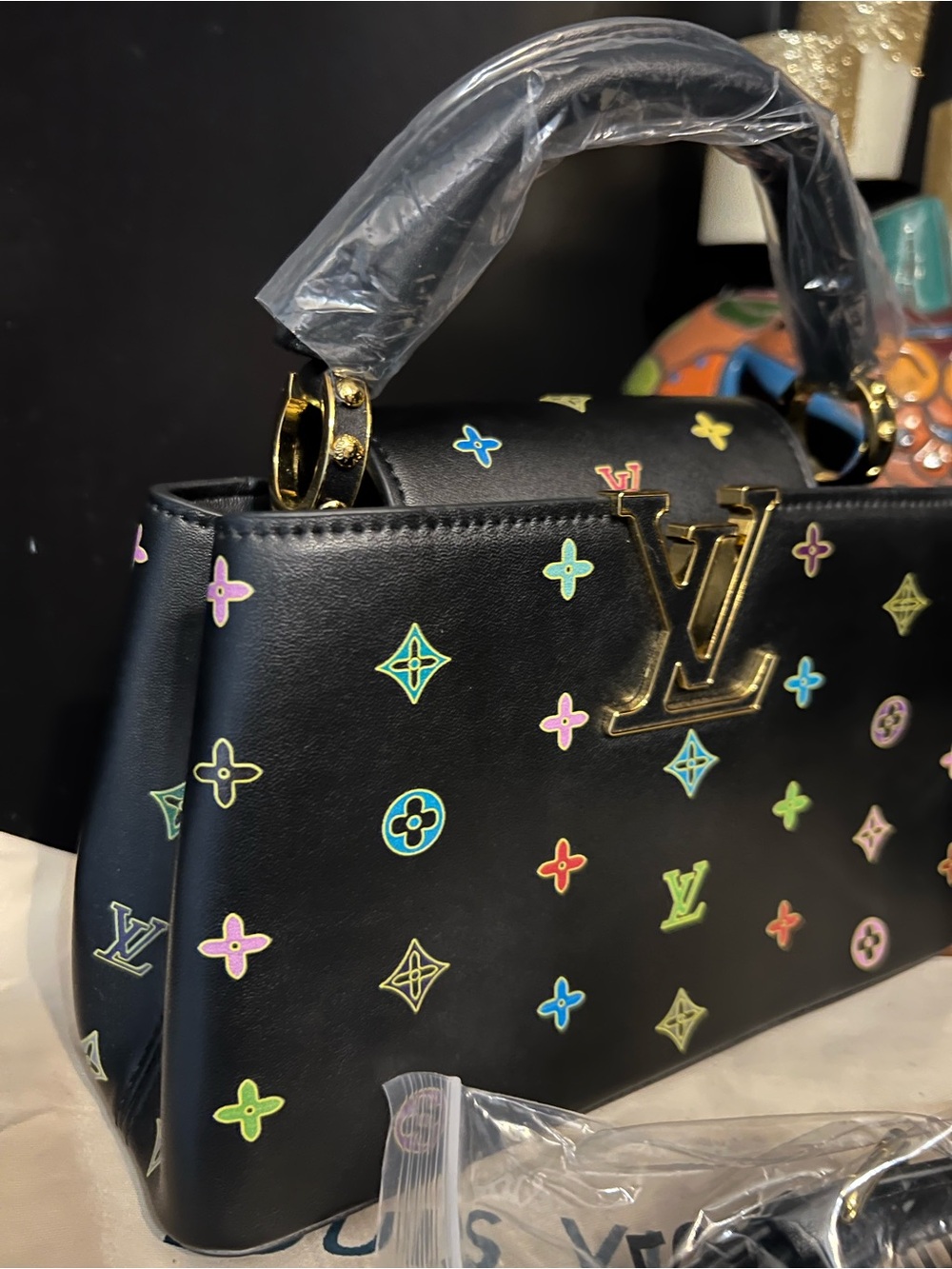 Black Multi color fashion designer tote/shoulder bag-NWOT - Picture 6 of 14